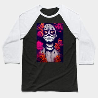 Dia de Los Muertos, Day of the Dead Catrina with pink and orange flowers Baseball T-Shirt